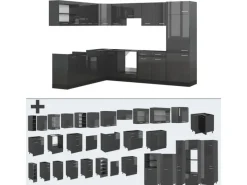 Vicco R-Line Eckküche Hochglanz/ 227 x 287 cm AP Eiche ohne E-Geräte< Winkelküchen