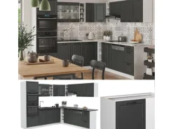Outlet Vicco R-Line Eckküche Anthrazit Landhaus/Weiß 237 x 247 cm AP Eiche ohne E-Geräte Anthrazit Struktur