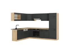 Winkelküchen<Vicco R-Line Eckküche Anthrazit Landhaus/Goldkraft Eiche 227 x 287 cm ohne Arbeitsplatte ohne E-Geräte