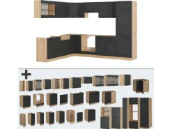 Winkelküchen<Vicco R-Line Eckküche Anthrazit Landhaus/Goldkraft Eiche 227 x 287 cm ohne Arbeitsplatte ohne E-Geräte
