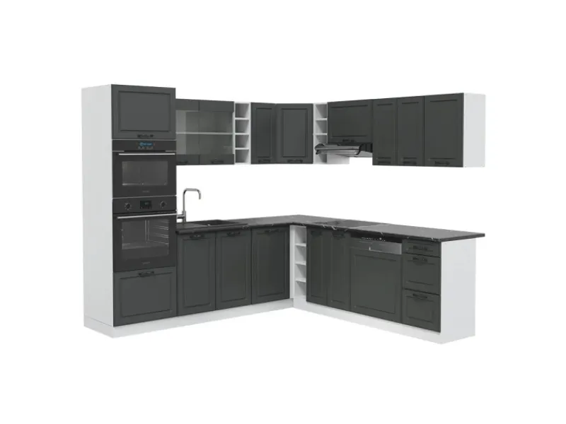 Küchenregale|Winkelküchen<Vicco R-Line Eckküche Anthrazit Landhaus/Weiß 237 x 60 cm ohne Arbeitsplatte ohne E-Geräte