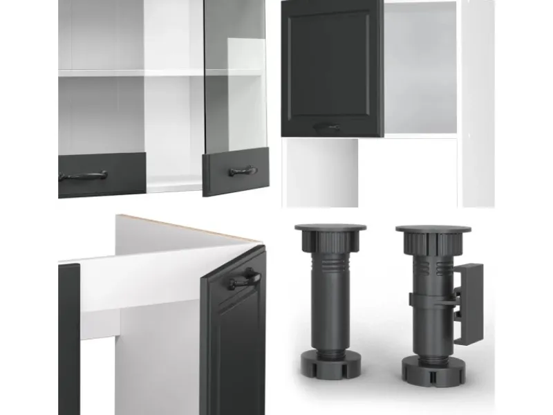 Küchenregale|Winkelküchen<Vicco R-Line Eckküche Anthrazit Landhaus/Weiß 237 x 60 cm ohne Arbeitsplatte ohne E-Geräte