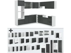 Winkelküchen<Vicco R-Line Eckküche Anthrazit Landhaus/Weiß 237 x 60 cm AP Marmor ohne E-Geräte