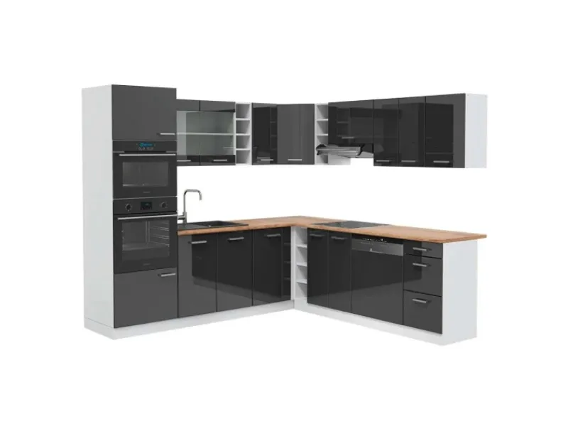 Vicco R-Line Eckküche /Weiß 237 x 247 cm AP Eiche ohne E-Geräte< Winkelküchen