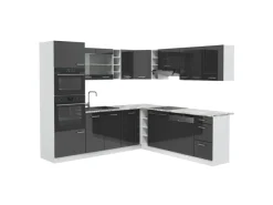 Outlet Vicco R-Line Eckküche /Weiß 237 x 60 cm AP Marmor ohne E-Geräte Anthrazit Hochglanz