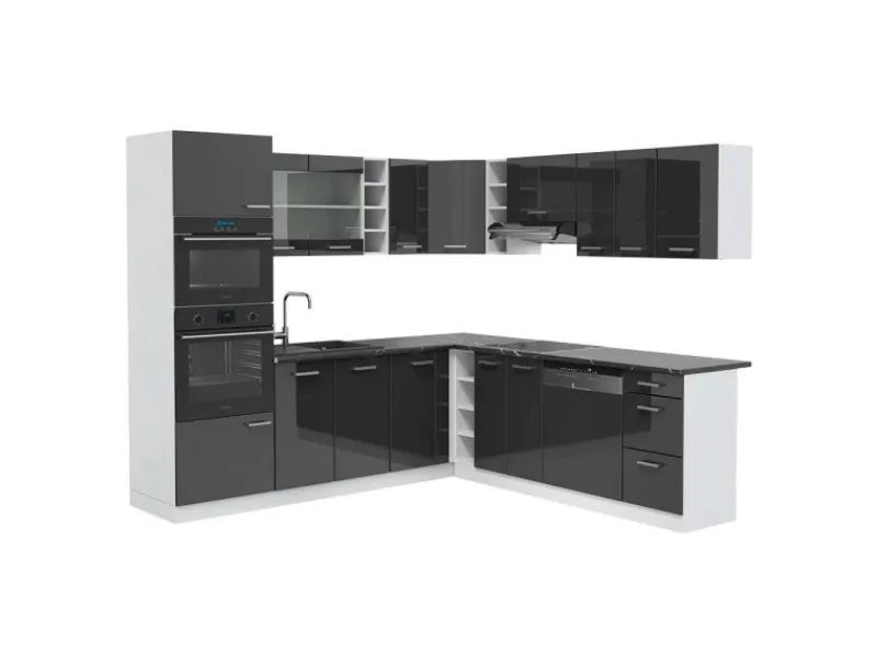 Winkelküchen|Küchenrückwände<Vicco R-Line Eckküche /Weiß 237 x 247 cm AP Anthrazit ohne E-Geräte