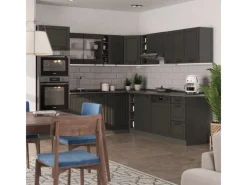 Clearance Vicco R-Line Eckküche Landhaus/ 237 x 247 cm AP Eiche ohne E-Geräte Anthrazit