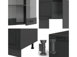 Clearance Vicco R-Line Eckküche Landhaus/ 237 x 247 cm AP Eiche ohne E-Geräte Anthrazit