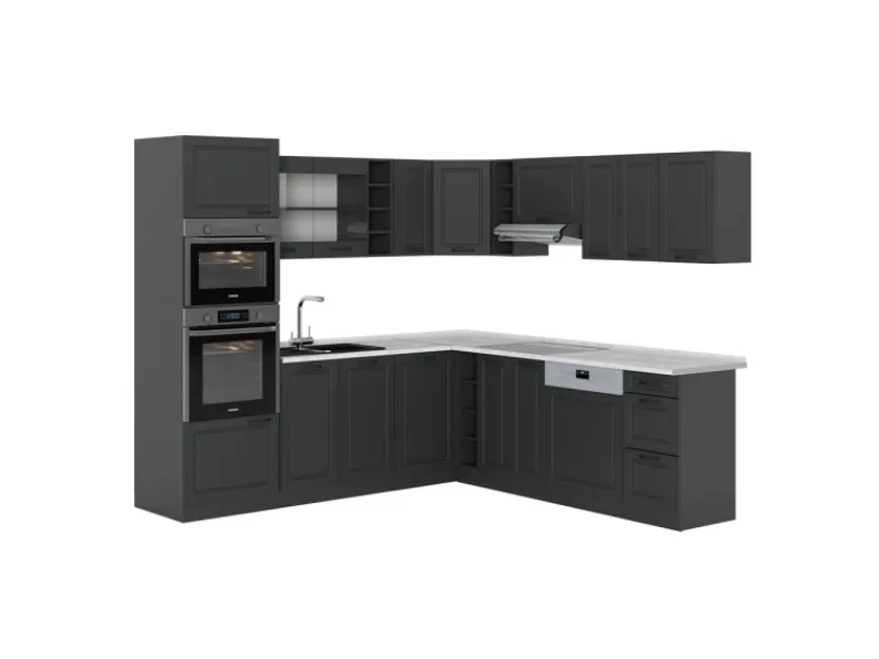 Vicco R-Line Eckküche Landhaus/ 237 x 247 cm AP Marmor ohne E-Geräte< Winkelküchen|Einbauküchen