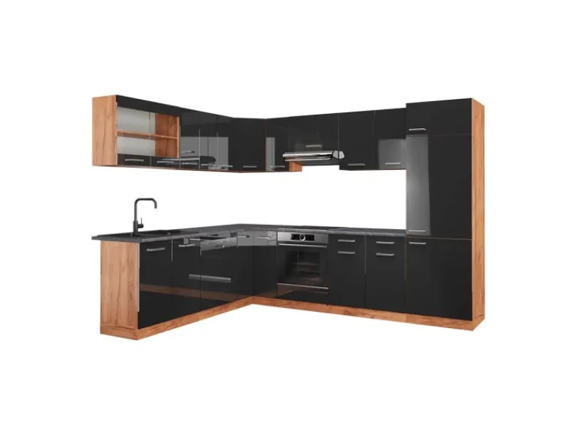 Winkelküchen<Vicco R-Line Eckküche /Goldkraft Eiche 227 x 287 cm AP Anthrazit ohne E-Geräte