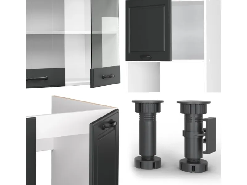 Clearance Vicco R-Line Eckküche Anthrazit Landhaus/Weiß 237 x 247 cm AP Anthrazit ohne E-Geräte Anthrazit Struktur