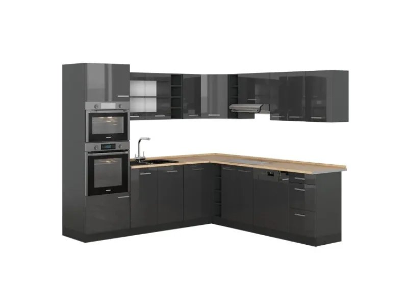 Vicco R-Line Eckküche Hochglanz/ 237 x 247 cm AP Eiche ohne E-Geräte< Winkelküchen|Einbauküchen