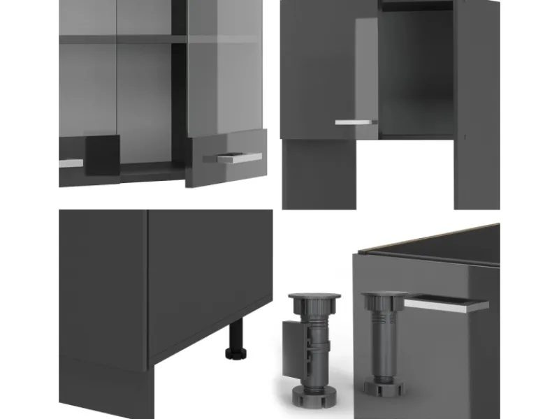 Vicco R-Line Eckküche Hochglanz/ 237 x 247 cm AP Eiche ohne E-Geräte< Winkelküchen|Einbauküchen