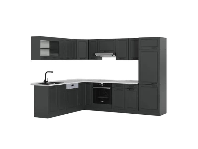 Hot Vicco R-Line Eckküche Landhaus/ 227 x 287 cm AP Marmor ohne E-Geräte Anthrazit