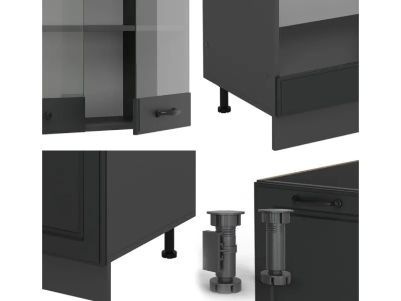 Hot Vicco R-Line Eckküche Landhaus/ 227 x 287 cm AP Marmor ohne E-Geräte Anthrazit