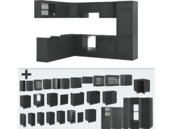 Hot Vicco R-Line Eckküche Landhaus/ 227 x 287 cm AP Marmor ohne E-Geräte Anthrazit
