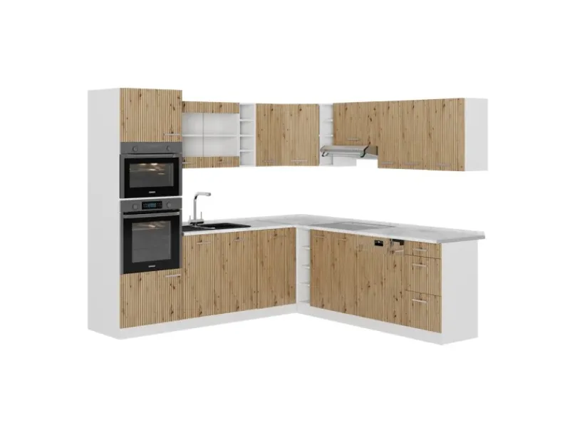 Winkelküchen<Vicco R-Line Eckküche /Weiß 237 x 247 cm ohne Arbeitsplatte ohne E-Geräte