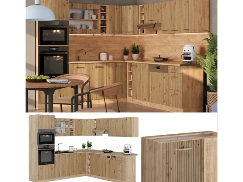 Winkelküchen<Vicco R-Line Eckküche Artisan-Eiche/Goldkraft Eiche 237 x 247 cm AP Anthrazit ohne E-Geräte