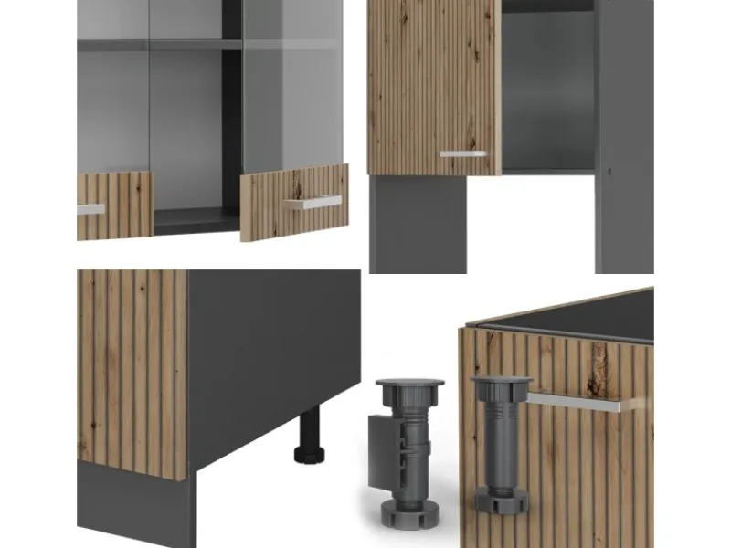 Discount Vicco R-Line Eckküche Artisan Eiche/Anthrazit 237 x 247 cm ohne Arbeitsplatte ohne E-Geräte Eiche Hell