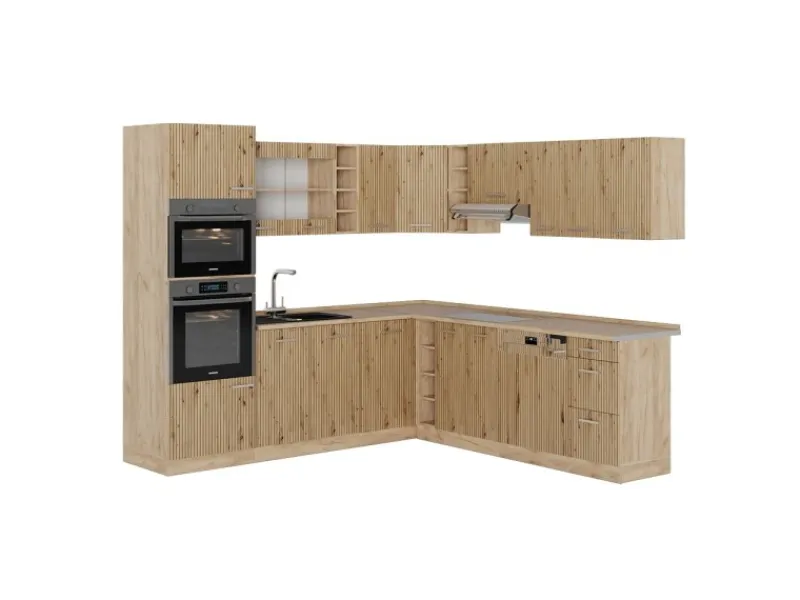 Winkelküchen<Vicco R-Line Eckküche Artisan-Eiche/Goldkraft Eiche 237 x 247 cm ohne Arbeitsplatte ohne E-Geräte
