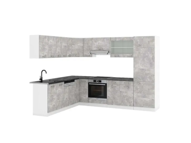 Clearance Vicco R-Line Eckküche Beton/Weiß 227 x 287 cm AP Anthrazit ohne E-Geräte Betongrau