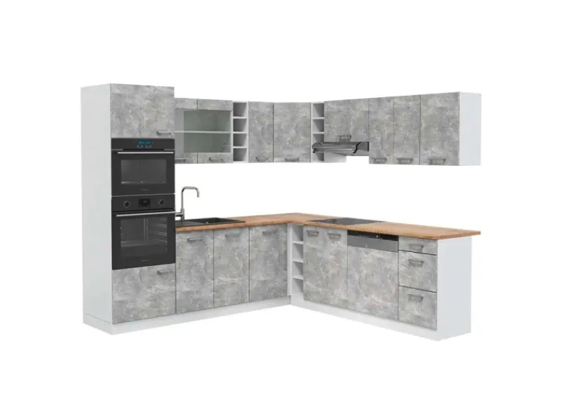 Vicco R-Line Eckküche Beton/Weiß 237 x 247 cm AP Eiche ohne E-Geräte< Winkelküchen|Kücheninseln