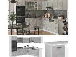 Vicco R-Line Eckküche Beton/Weiß 237 x 247 cm AP Eiche ohne E-Geräte< Winkelküchen|Kücheninseln