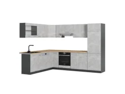 New Vicco R-Line Eckküche /Anthrazit 227 x 287 cm AP Eiche ohne E-Geräte Beton