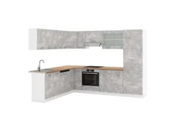 Einbauküchen|Winkelküchen<Vicco R-Line Eckküche Beton/Weiß 227 x 287 cm AP Eiche ohne E-Geräte