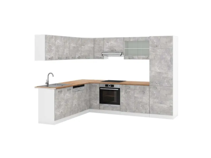 Einbauküchen|Winkelküchen<Vicco R-Line Eckküche Beton/Weiß 227 x 287 cm AP Eiche ohne E-Geräte