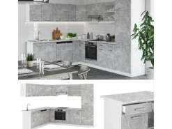 Einbauküchen|Winkelküchen<Vicco R-Line Eckküche Beton/Weiß 227 x 287 cm AP Eiche ohne E-Geräte