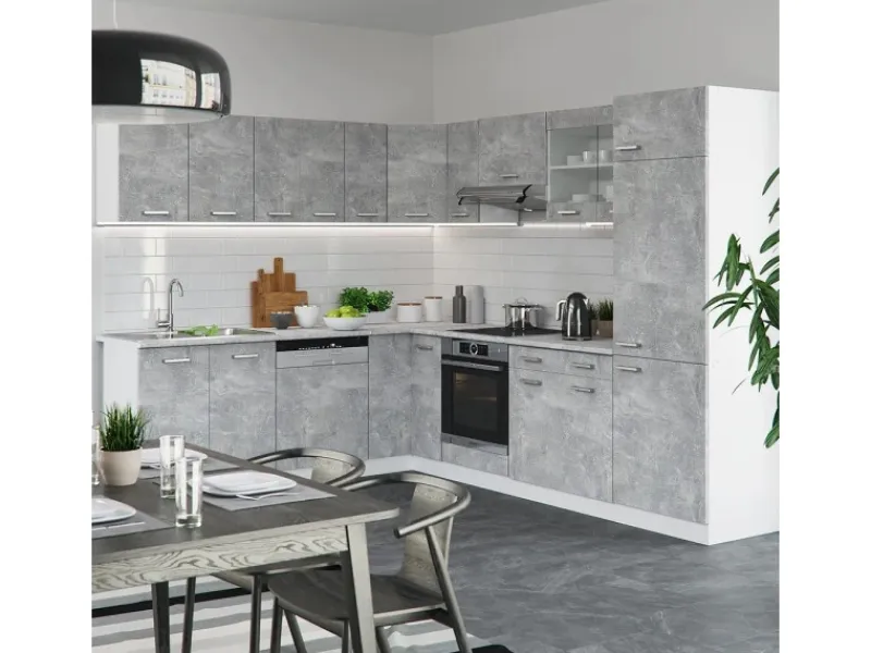Einbauküchen|Winkelküchen<Vicco R-Line Eckküche Beton/Weiß 227 x 287 cm AP Eiche ohne E-Geräte