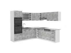 Outlet Vicco R-Line Eckküche Beton/Weiß 237 x 60 cm ohne Arbeitsplatte ohne E-Geräte Betongrau