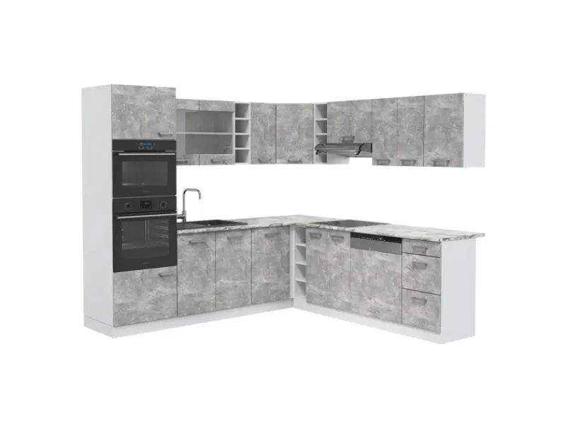Outlet Vicco R-Line Eckküche Beton/Weiß 237 x 60 cm ohne Arbeitsplatte ohne E-Geräte Betongrau