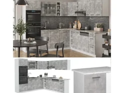 Outlet Vicco R-Line Eckküche Beton/Weiß 237 x 60 cm ohne Arbeitsplatte ohne E-Geräte Betongrau