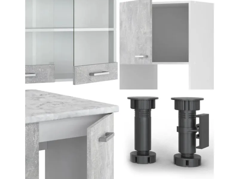 Outlet Vicco R-Line Eckküche Beton/Weiß 237 x 60 cm ohne Arbeitsplatte ohne E-Geräte Betongrau
