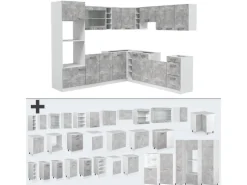 Outlet Vicco R-Line Eckküche Beton/Weiß 237 x 60 cm ohne Arbeitsplatte ohne E-Geräte Betongrau