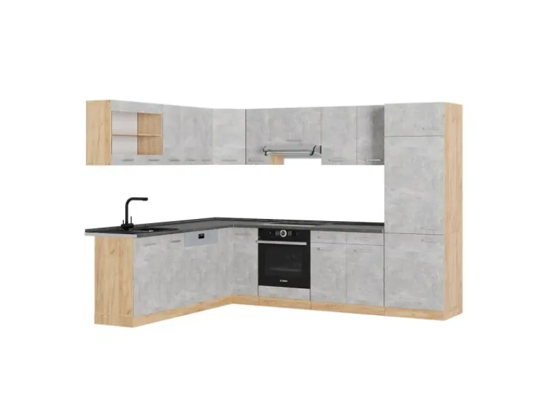 Winkelküchen|Küchenschränke<Vicco R-Line Eckküche /Goldkraft Eiche 227 x 287 cm AP Anthrazit ohne E-Geräte
