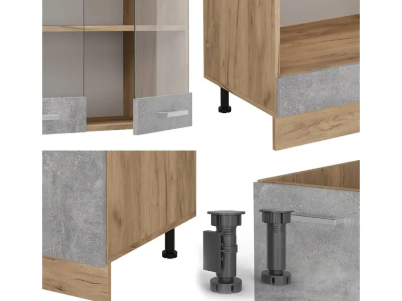 Outlet Vicco R-Line Eckküche /Goldkraft Eiche 227 x 287 cm ohne Arbeitsplatte ohne E-Geräte Beton