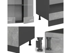 Online Vicco R-Line Eckküche /Anthrazit 227 x 287 cm ohne Arbeitsplatte ohne E-Geräte Beton