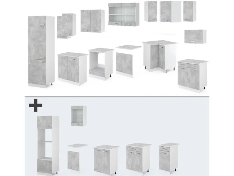 Online Vicco R-Line Eckküche 227 x 287 cm AP Marmor ohne E-Geräte Beton