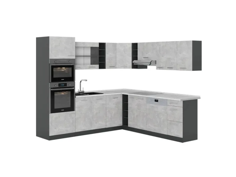 Vicco R-Line Eckküche /Anthrazit 237 x 247 cm AP Marmor ohne E-Geräte< Winkelküchen|Einbauküchen
