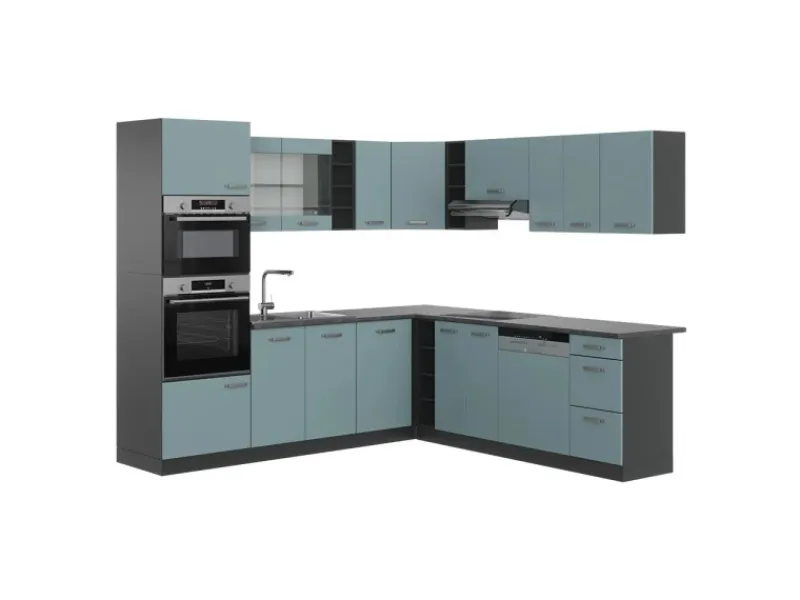 Vicco R-Line Eckküche Blau-Grau/Anthrazit 237 x 247 cm AP Anthrazit ohne E-Geräte Blaugrau