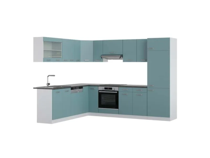 Hot Vicco R-Line Eckküche Blau-Grau/Weiß 227 x 287 cm AP Anthrazit ohne E-Geräte Blaugrau