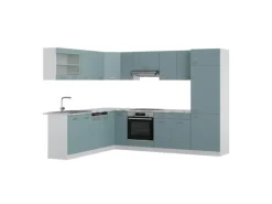 Outlet Vicco R-Line Eckküche Blau-Grau 227 x 287 cm AP Marmor ohne E-Geräte Blaugrau