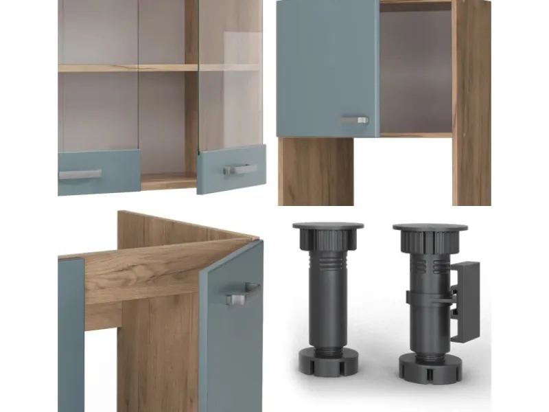 Vicco R-Line Eckküche Blau-Grau/Goldkraft Eiche 237 x 247 cm AP Anthrazit ohne E-Geräte< Winkelküchen|Küchenrückwände