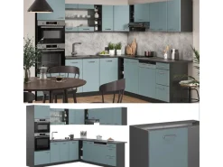 Vicco R-Line Eckküche Blau-Grau/Anthrazit 237 x 247 cm AP Eiche ohne E-Geräte< Kücheninseln|Einbauküchen