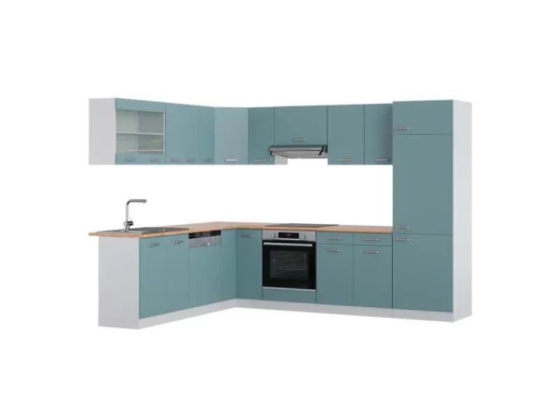 Vicco R-Line Eckküche Blau-Grau/Weiß 227 x 287 cm AP Eiche ohne E-Geräte< Winkelküchen|Küchenschränke