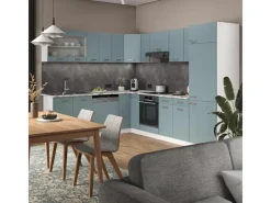 Vicco R-Line Eckküche Blau-Grau/Weiß 227 x 287 cm AP Eiche ohne E-Geräte< Winkelküchen|Küchenschränke