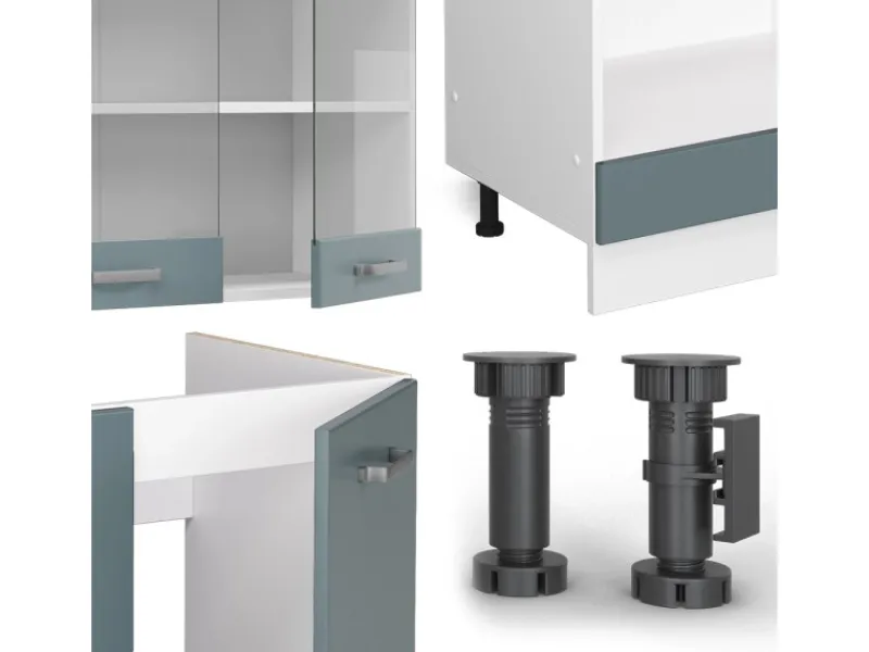 Vicco R-Line Eckküche Blau-Grau/Weiß 227 x 287 cm AP Eiche ohne E-Geräte< Winkelküchen|Küchenschränke